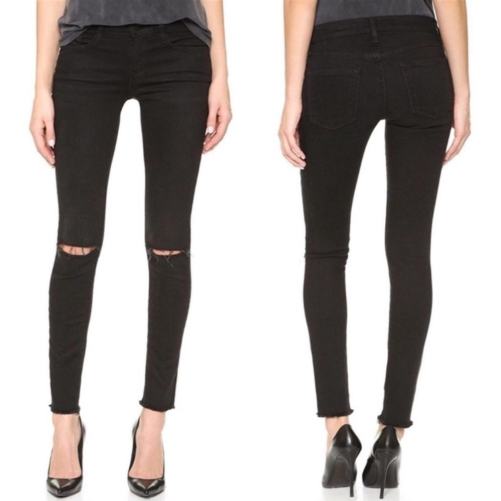 Frame Jeans Black Le Skinny de Jeanne Jeans Distressed Size 28 Noir Rips